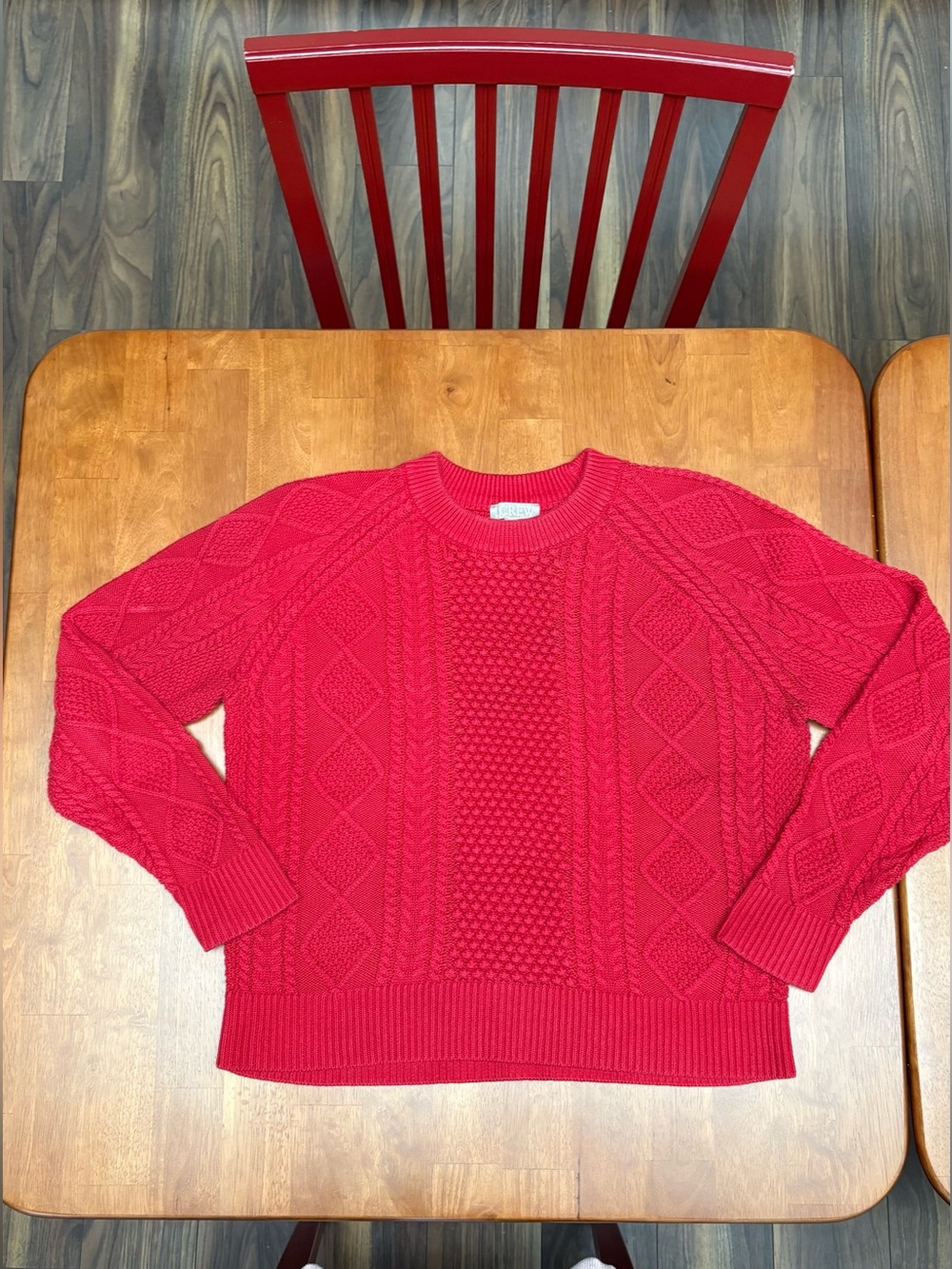 J. Crew Red Cotton Cable Knit Crew Sweater